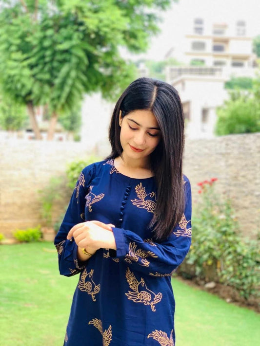 Navy Blue Sparrow Style 2Pc Arabic Lawn