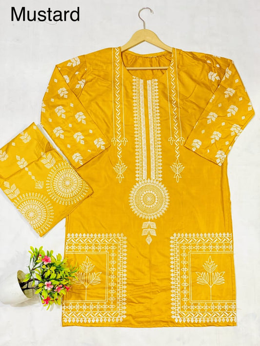 Viral Block Print Mustard 2Pcs-Linen