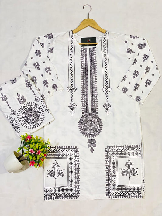Viral Block Print White 2-Piece Linen Suit