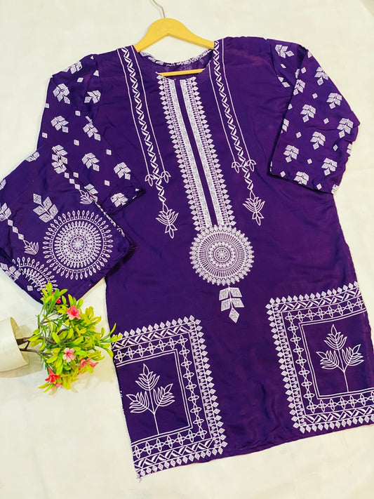 Viral Block Print Purple 2Pc-Linen
