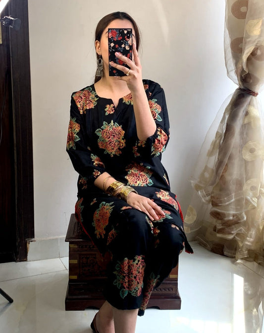 Block Print Rose 3D Print 2Pcs-Black