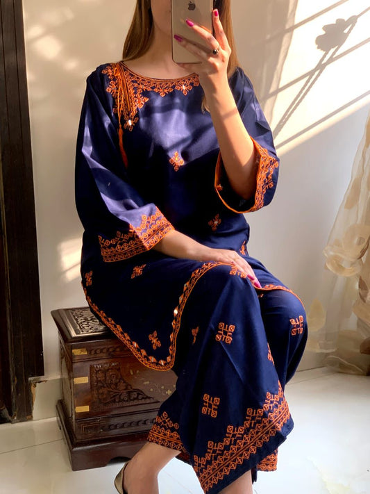 Cultural Balochi Embroidery 2Pc Suit- Blue
