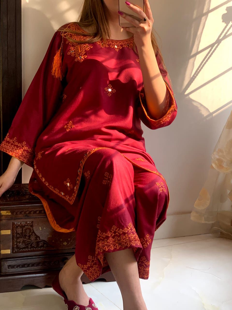 Traditional Balochi Embroidery 2Pc Suit-Mehroon