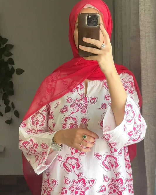 Pink Rangoon Block Print 2Pc Stitched Arabic Lawn