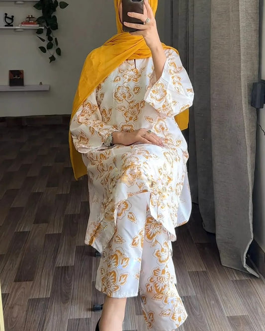 Mustard Rangoon Block Print 2Pc Stitched Arabic Lawn