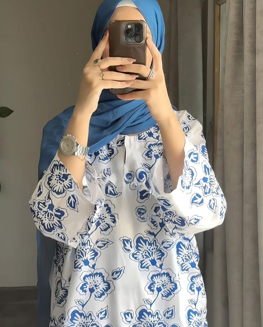 Navy Blue Rangoon Block Print 2Pc Stitched Arabic Lawn