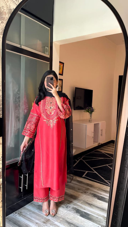 NOOR 3PC – Embroidered Dress