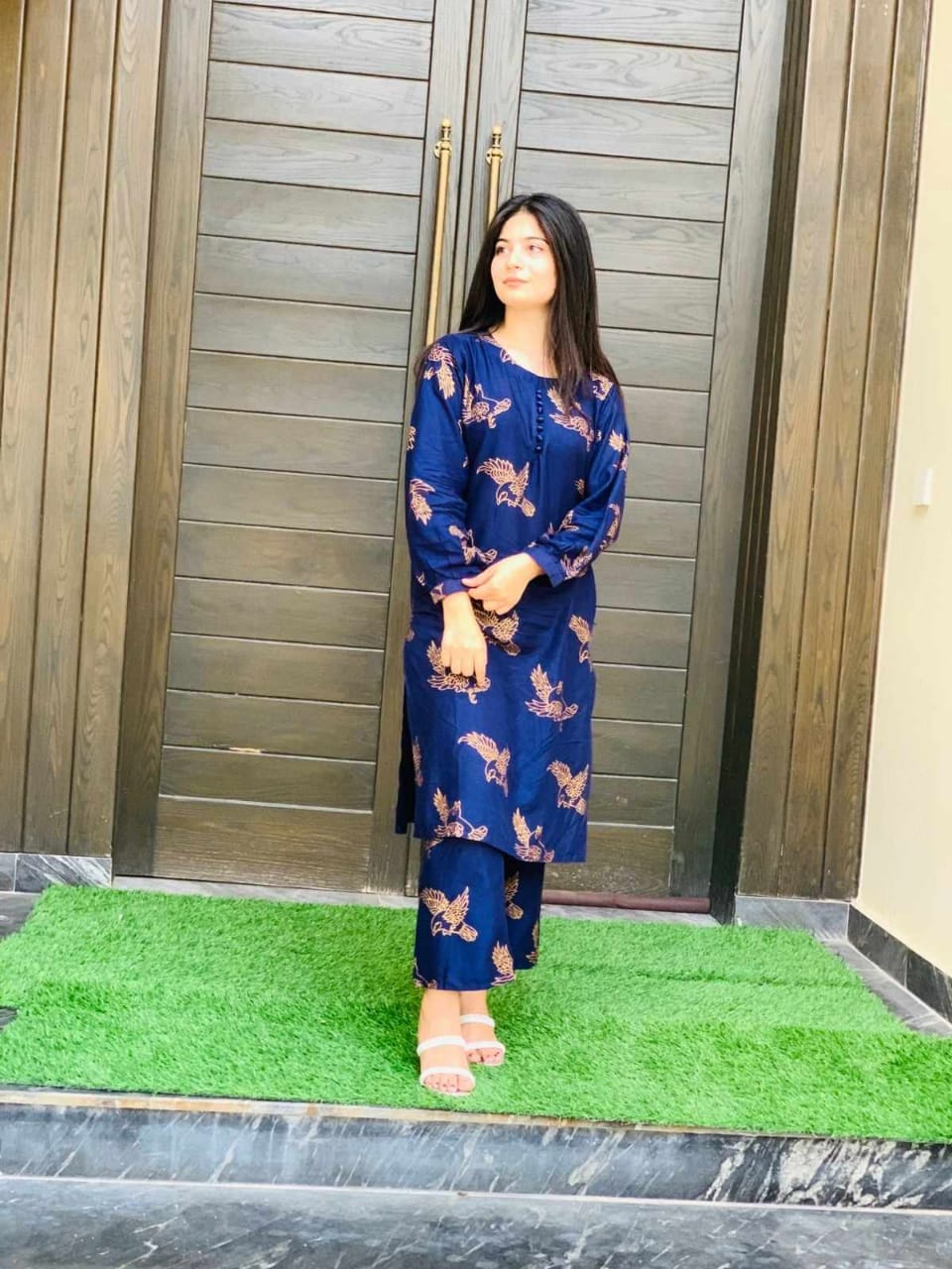Navy Blue Sparrow Style 2Pc Arabic Lawn