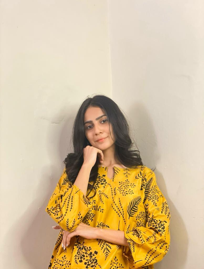 Mustard Petal Design Lilen 2Pc Block Print Stitched