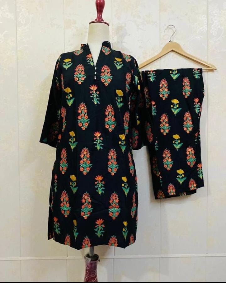 3D Flower Print Stitched Arabic Lawn Suit