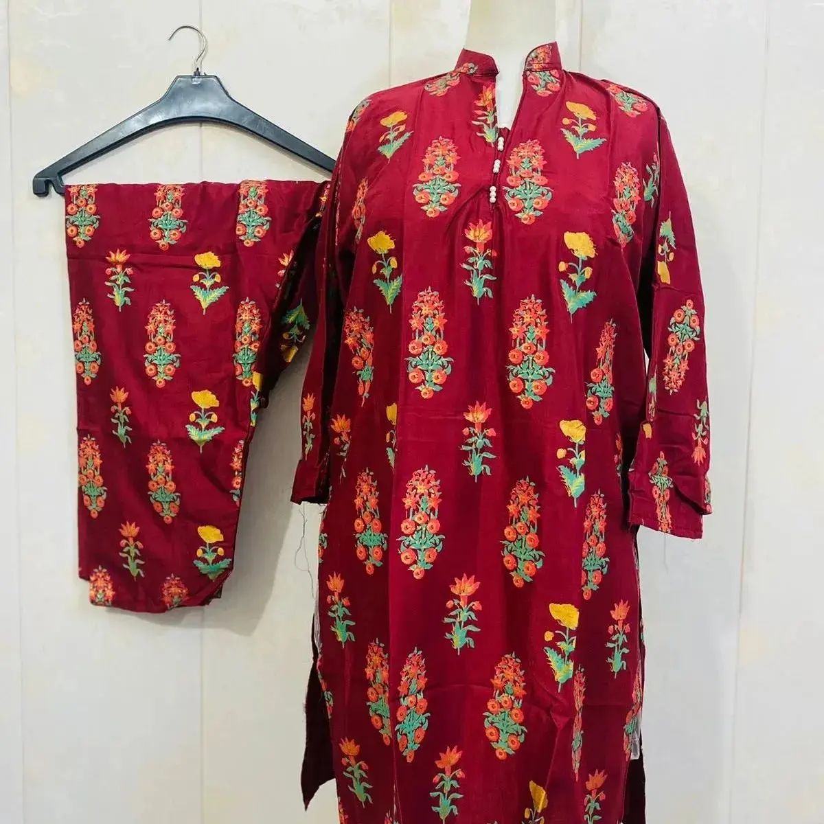 3D Flower Print Stitched Arabic Lawn Suit