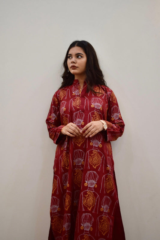 Maroon Elahi Long 2Pcs Women's Stitched Arabic Lawn