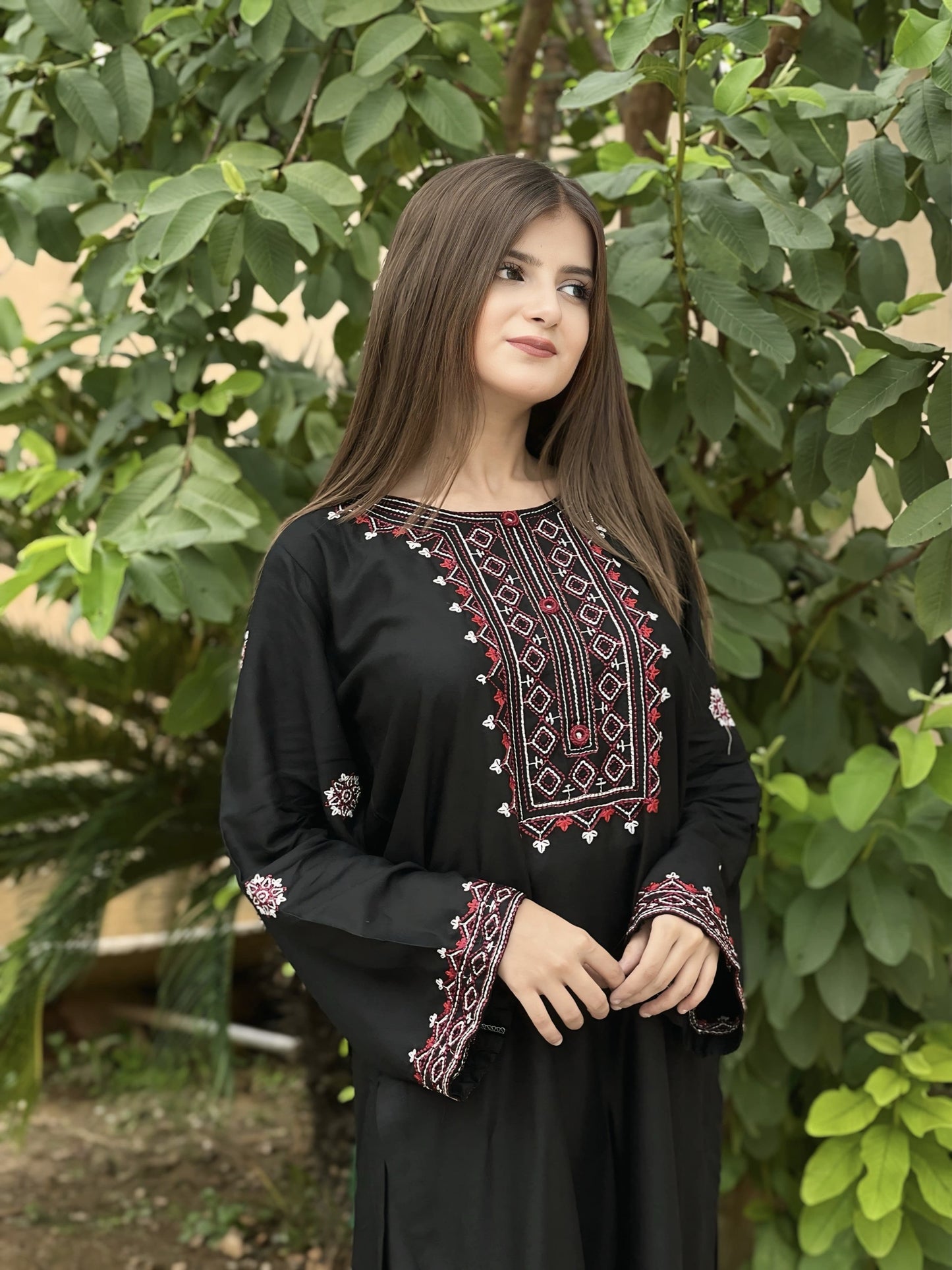 Sindhi EMB Long Length – Premium Lilen Embroidery Suit - ElahiNoor.com