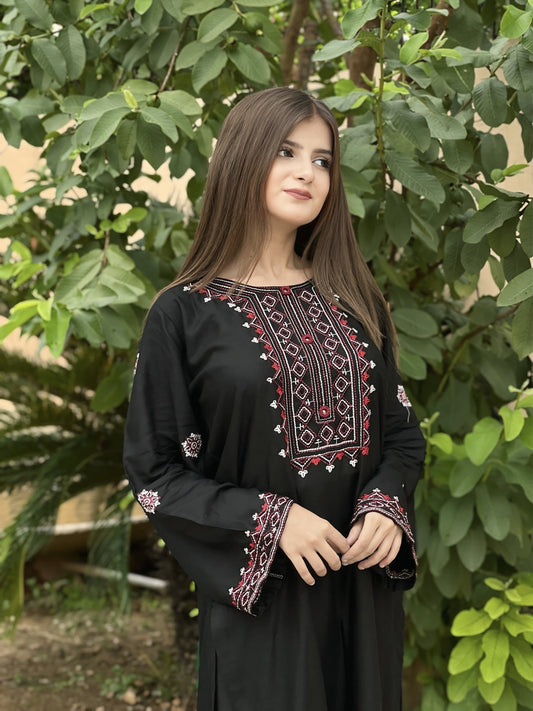 Sindhi EMB Long Length – Premium Lilen Embroidery Suit - ElahiNoor.com