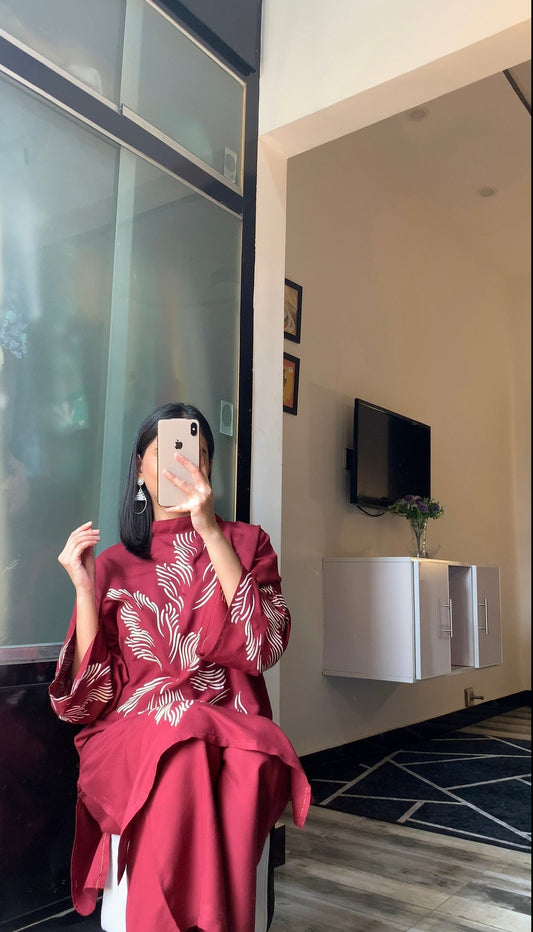 Jazmeen Print Stitched 2Pc Linen Suit – Mehroon