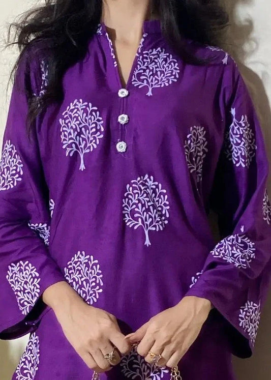Block print Tree Design 2Pcs-Purple Arabic Lawn