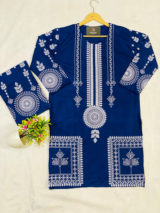 Viral Block Print Blue 2-Piece Linen