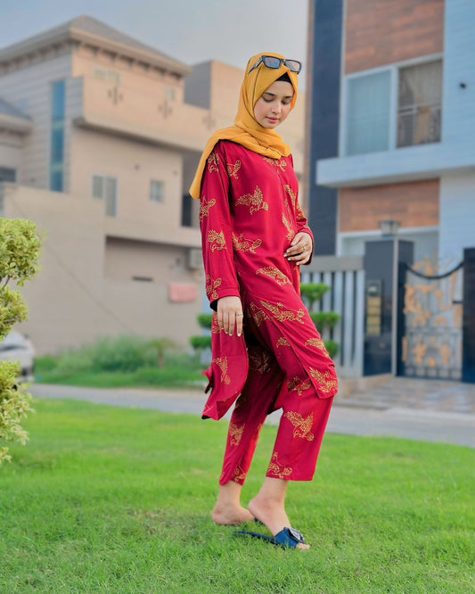 Mehroon Sparrow Style 2Pc Arabic Lawn Stitched