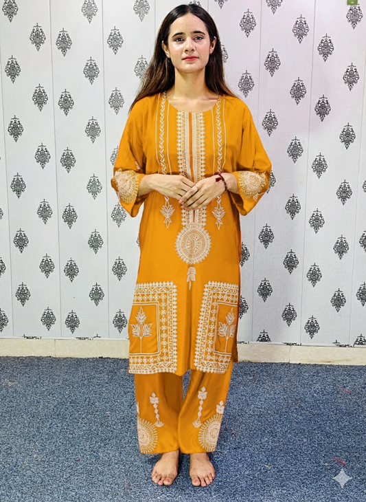 Viral Block Print Mustard 2Pcs-Linen