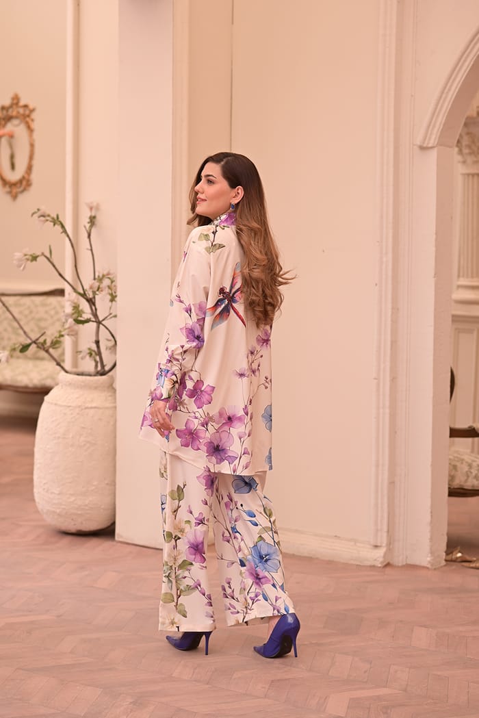 Premium soft fabric white base printed 2PC suit