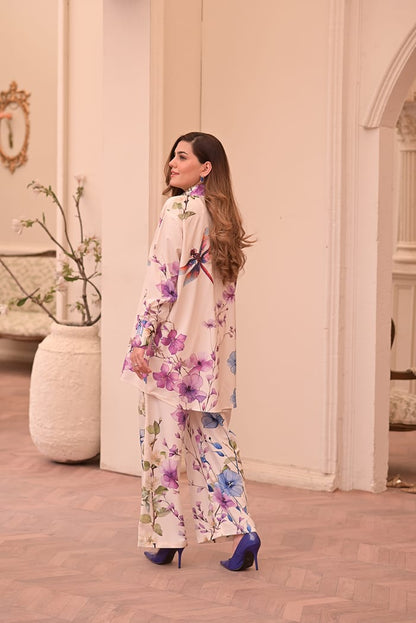 Premium soft fabric white base printed 2PC suit