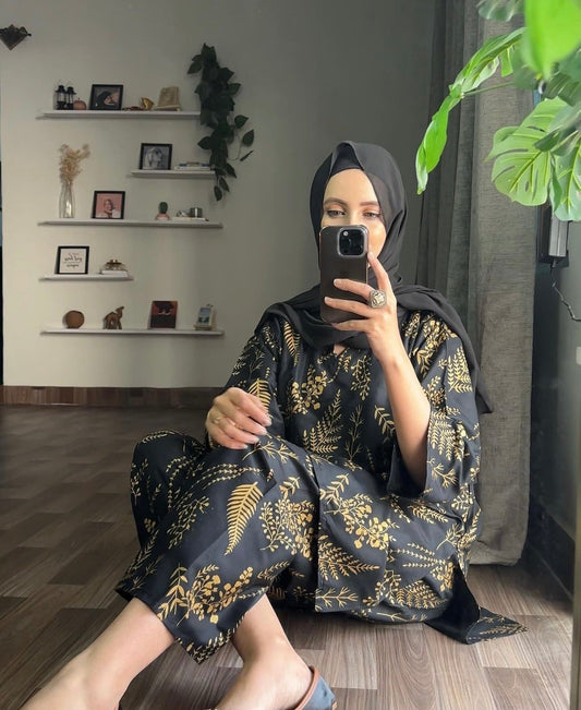 Black Petal Design Lilen 2Pc Print Stitched Suit