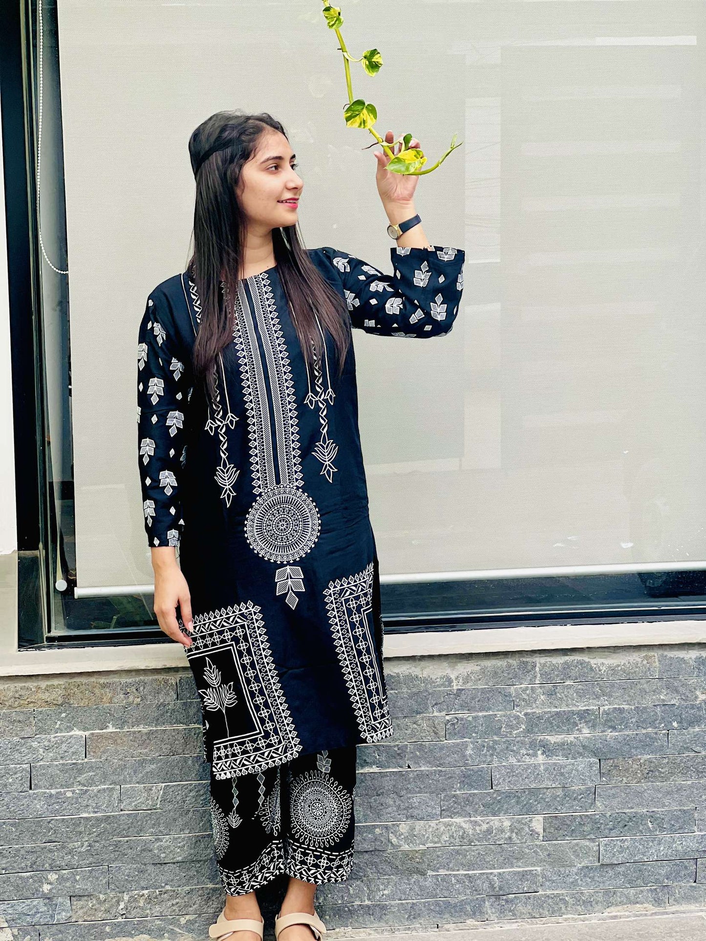 Sapphire Viral Block Print 2Pc-Linen