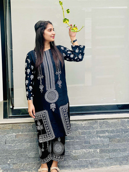 Sapphire Viral Block Print 2Pc-Linen