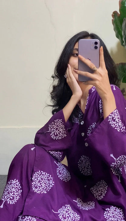 Tree Design Block Print 2Pcs Women’s Stitched Arabic Lawn