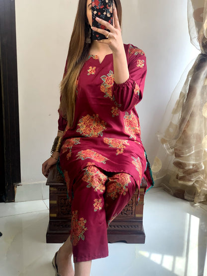 Gulaab 3D Block Print 2Pcs Arabic Lawn Stitched