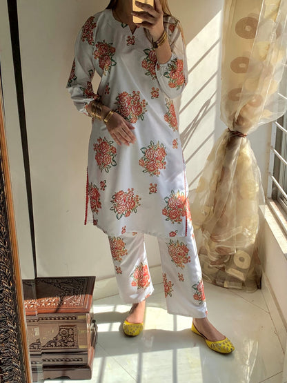 Gulaab 3D Block Print 2Pcs Arabic Lawn Stitched