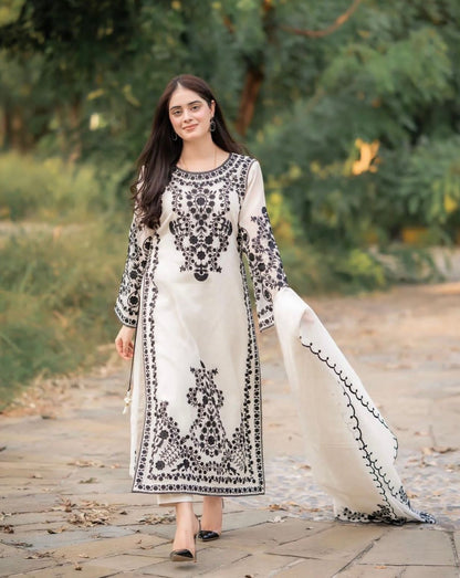 Organza Shafoon Embroidered 3Pc Stitched-Wedding Dress