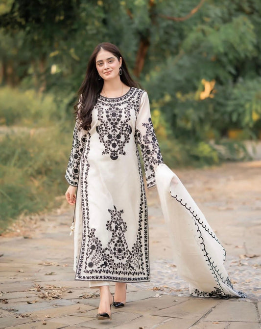 Organza Shafoon Embroidered 3Pc Stitched-Wedding Dress