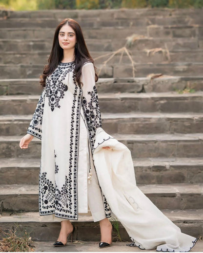 Organza Shafoon Embroidered 3Pc Stitched-Wedding Dress