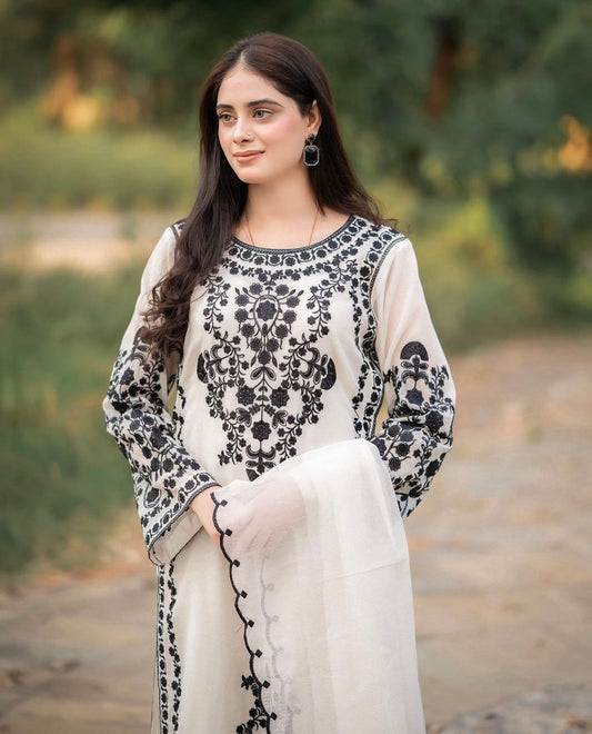 Organza Shafoon Embroidered 3Pc Stitched-Wedding Dress