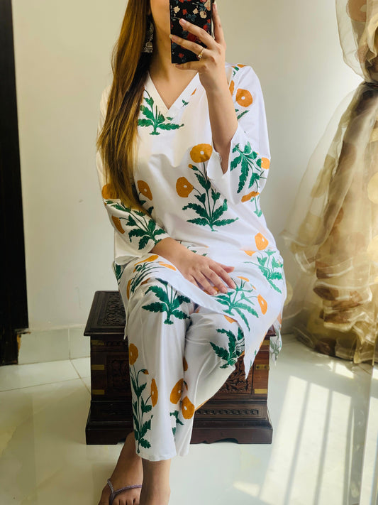Mustard Sun Flower Linen 2Pc