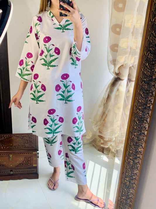 Purple Sun Flower linen 2Pc