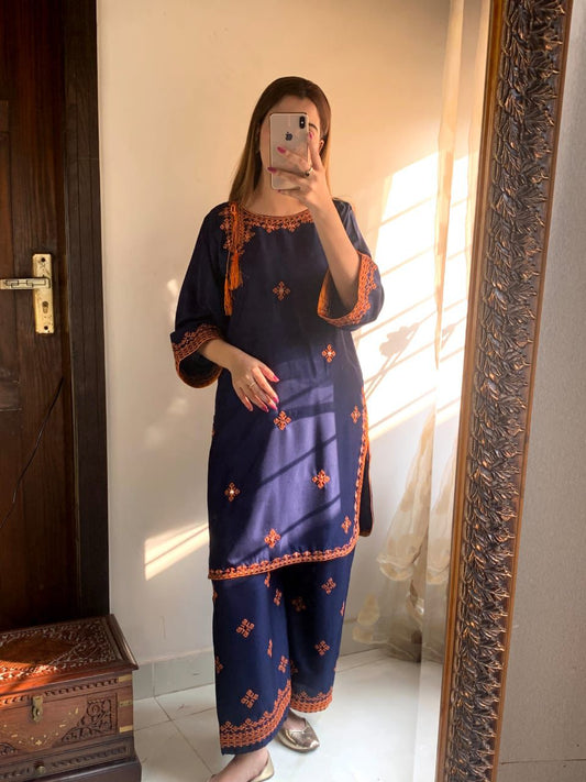 Cultural Balochi Embroidery 2Pc Suit- Blue
