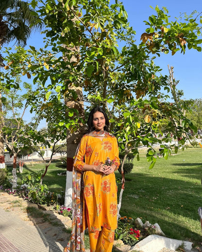 Gulaab 3D Block Print 2Pcs Arabic Lawn Stitched