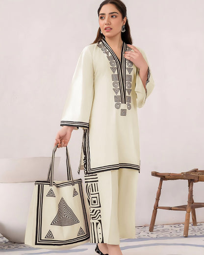 Free Hand Bag + Pyramid Design 2Pc Stitched