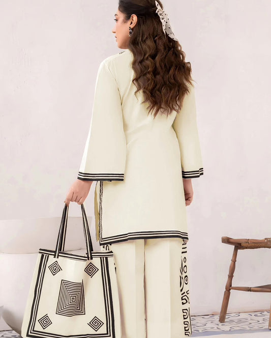 White Pyramid Design 2Pc Stitched