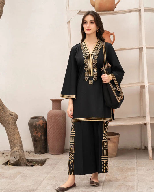 Black Pyramid Design 2Pc Stitched