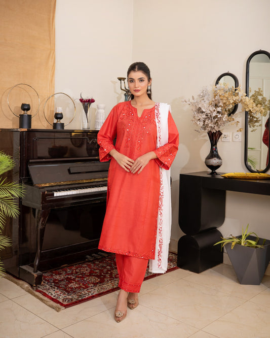 Flame Aura 3Pc – Embroidered Lawn Dress