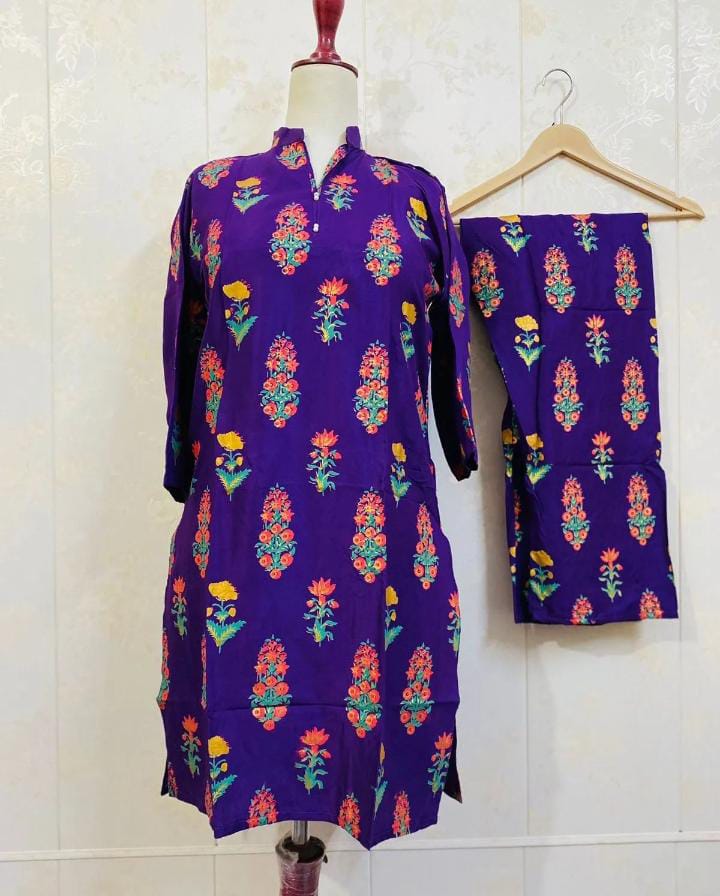 3D Flower Print Stitched Arabic Lawn Suit