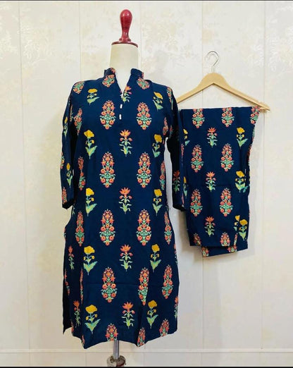 3D Flower Print Stitched Arabic Lawn Suit