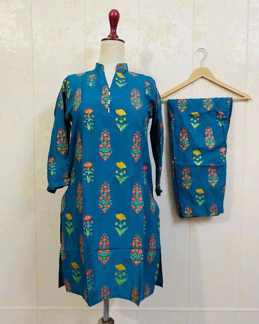 3D Flower Print Stitched Arabic Lawn Suit