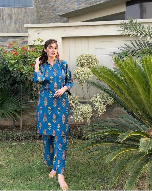 3D Flower Print Stitched Arabic Lawn Suit