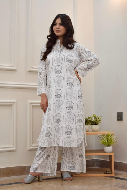 White Elahi Long 2Pcs Stitched Arabic Lawn