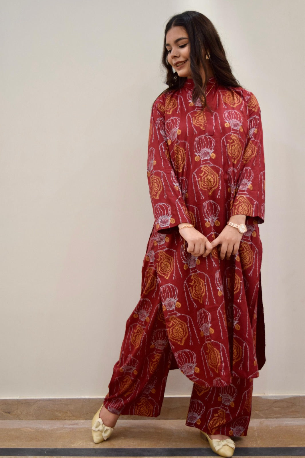 Maroon Elahi Long 2Pcs Women's Stitched Arabic Lawn
