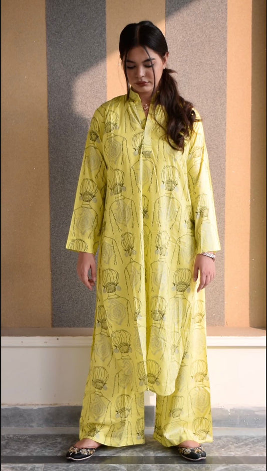 Lemon Elahi Long 2Pcs Stitched Arabic Lawn
